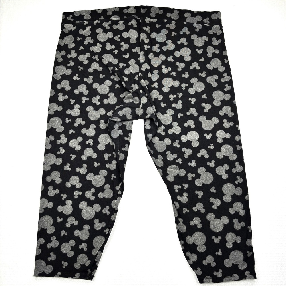 Disney Leggings Womens Plus Size 4 4X Mickey Mouse Icon Black Crop Capri Stretch - Picture 2 of 9